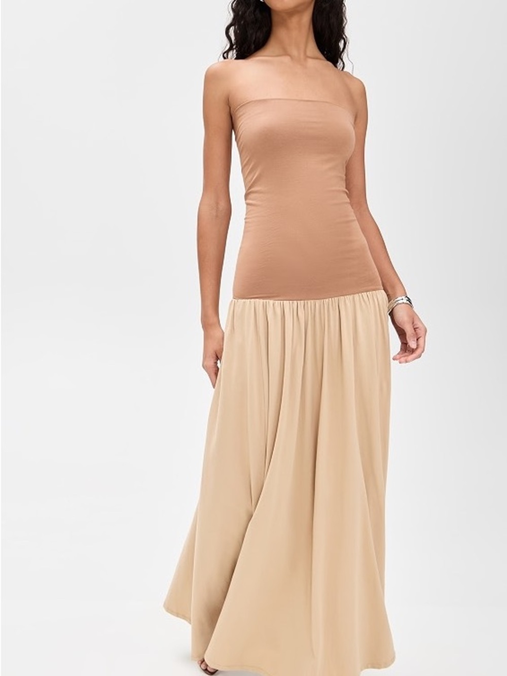 By Malene Birger Strapless Maxi Dress in Camel & Beige